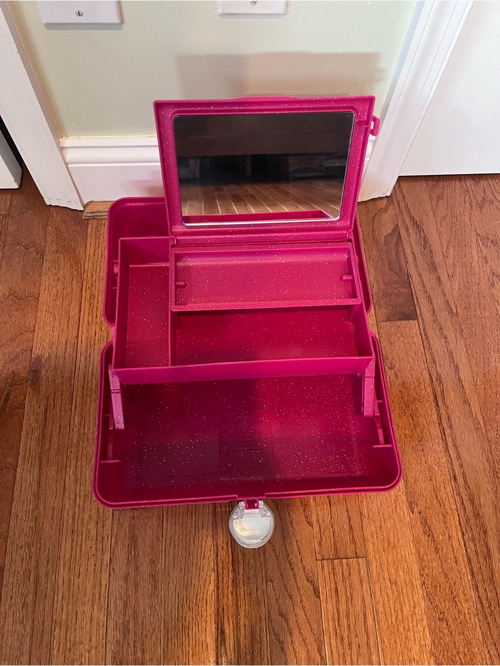 Caboodles Large Pink Glitter Makeup Case Mirror Tiered 12in x 7in x6in - Picture 5 of 8